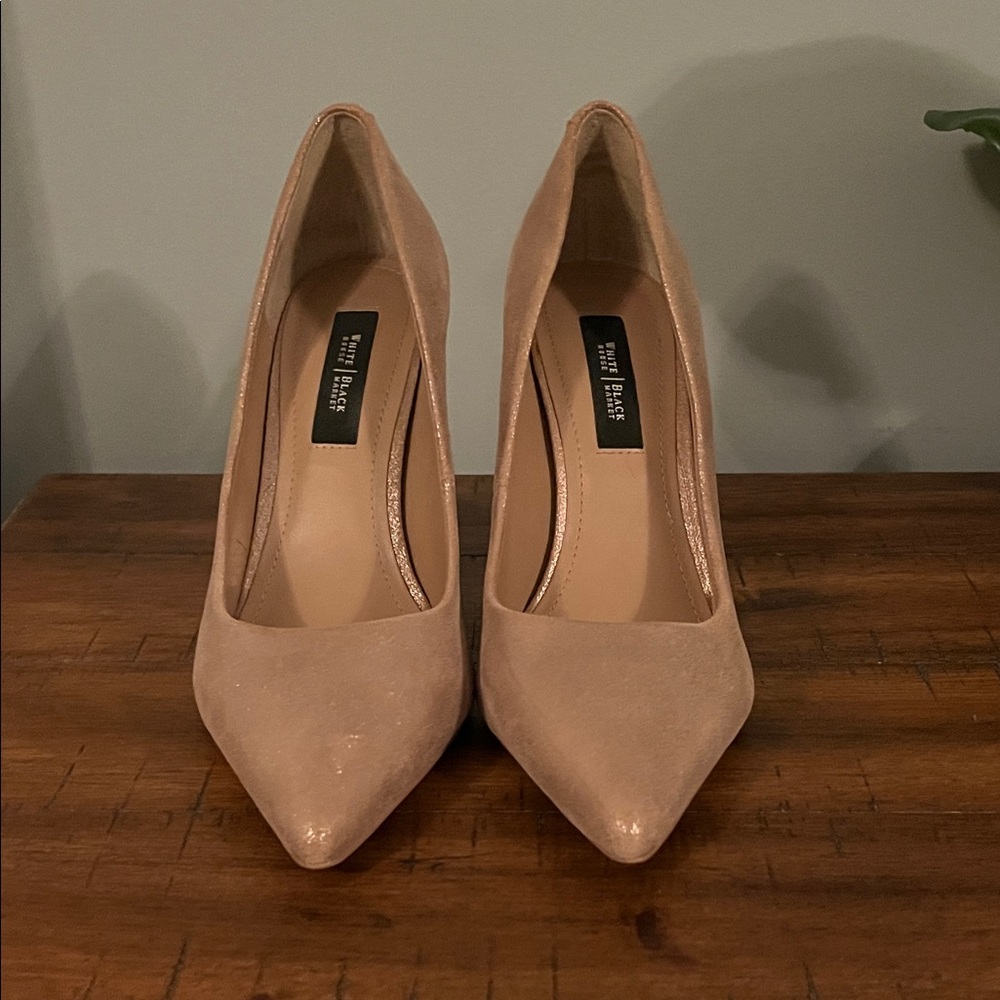 White House Black Market Gold Pointed-Toe Pumps